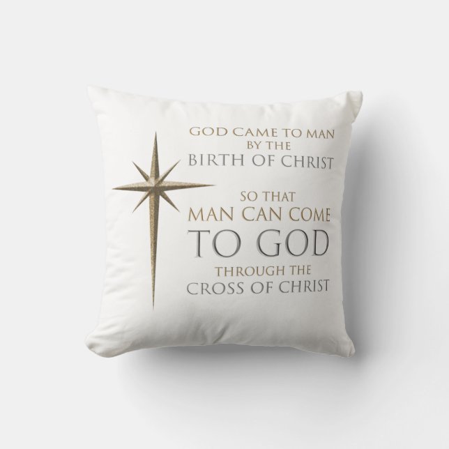 Christmas Christian Faith Star: Birth & Cross Throw Pillow (Front)