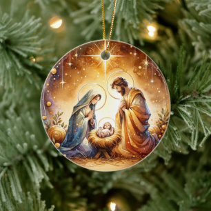 Christmas Christian Personalized Nativity Ceramic Ornament