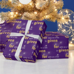 Christmas Christian Text On Purple Wrapping Paper