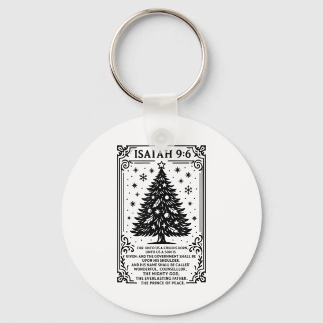 Christmas Christian Tree To Us A Child Is Born Isa Keychain (Front)