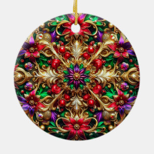 CHRISTMAS ~ Christmas Floral Design ~  Ceramic Ornament