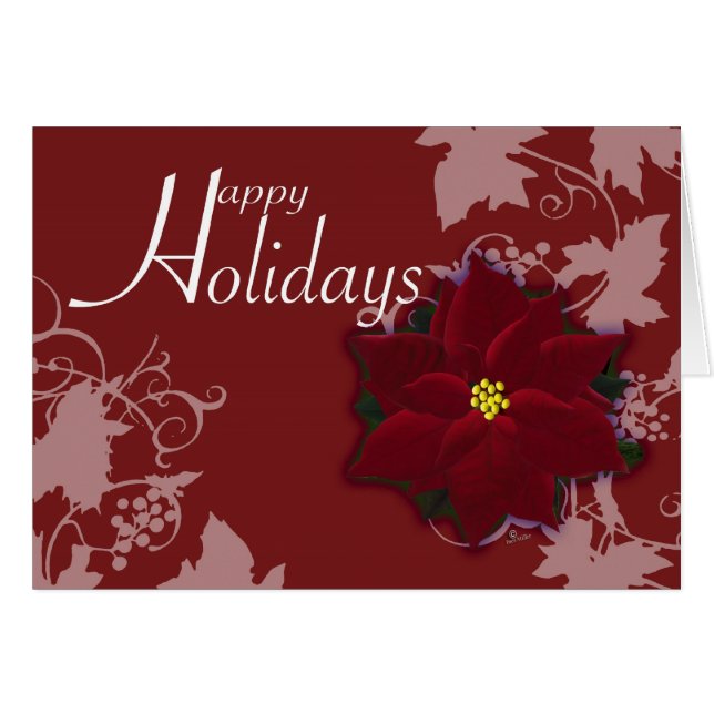 Christmas Christmas Poinsettia Happy Holidays card (Front Horizontal)