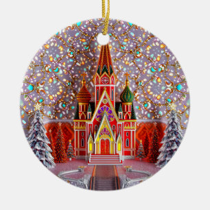 CHRISTMAS ~ Church and Scenery ~ Ceramic Ornament