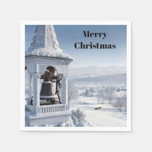 Christmas Church Bell with Horse-drawn Sleigh Napkin