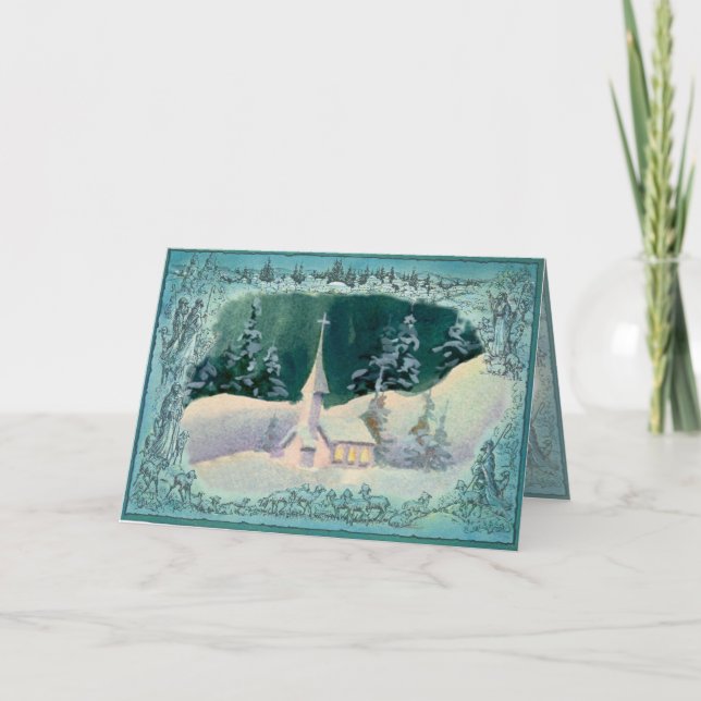 CHRISTMAS CHURCH by SHARON SHARPE Holiday Card (Front)