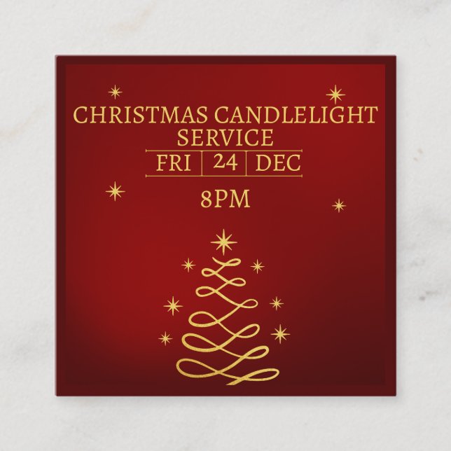 Christmas Church Candlelight Service Gold Invite (Front)