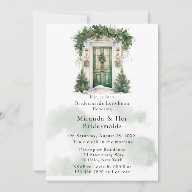 Christmas Church Door Winter Bridesmaids Luncheon Invitation (Front)