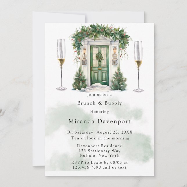 Christmas Church Door Winter Brunch & Bubbly Invitation (Front)