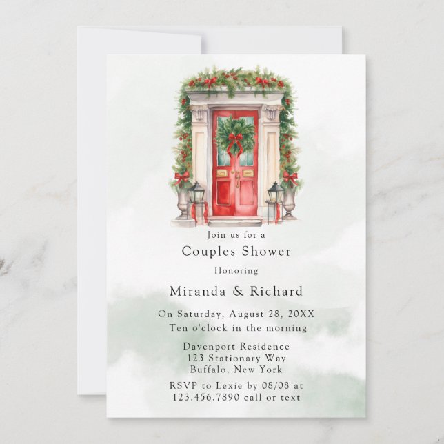 Christmas Church Door Winter Scene Couples Shower Invitation (Front)