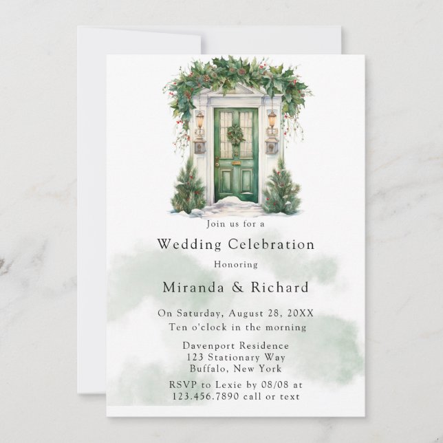 Christmas Church Door Winter Wedding Invitation (Front)