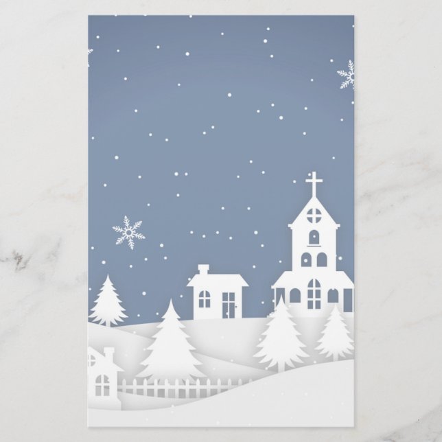 Christmas Church Landscape Stationery (Front)