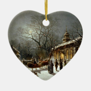 Christmas Church Moonlight Heart Ornament