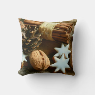 Christmas Cinnamon Sticks and Stars Throw Pillow