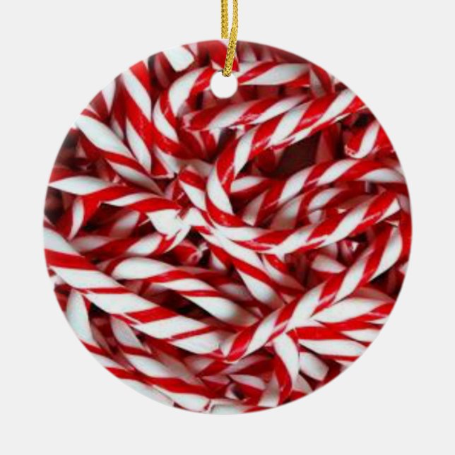 Christmas Circle Ornament, Candy Cane Ceramic Ornament (Front)
