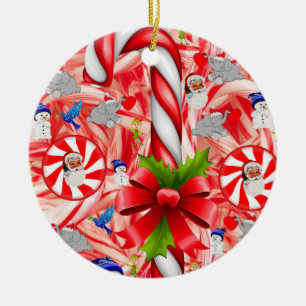 Christmas Circle Ornament, Candy Cane Ceramic Ornament