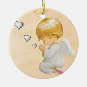Christmas Circle Ornament, Christmas Angel Ceramic Ornament