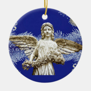Christmas Circle Ornament, Christmas Angel Ceramic Ornament