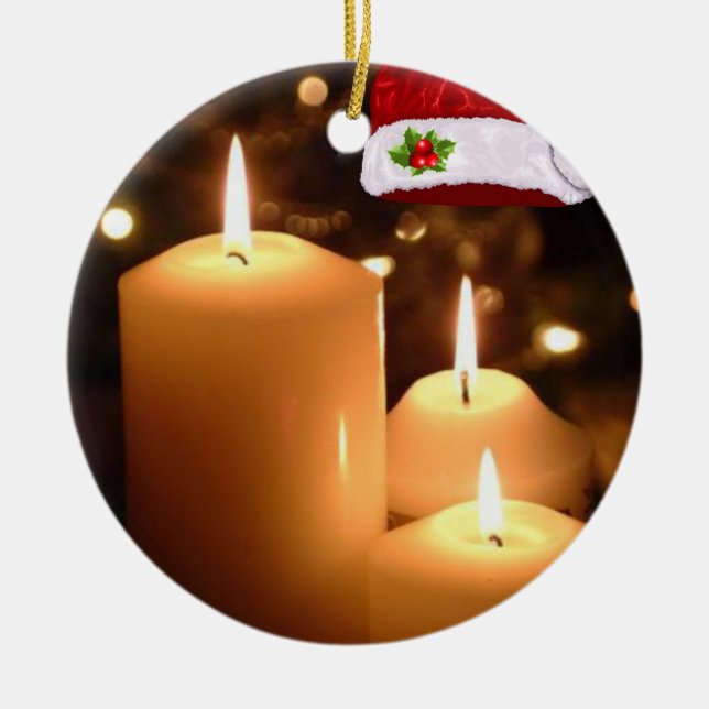 Christmas Circle Ornament, Christmas Candle Ceramic Ornament (Front)