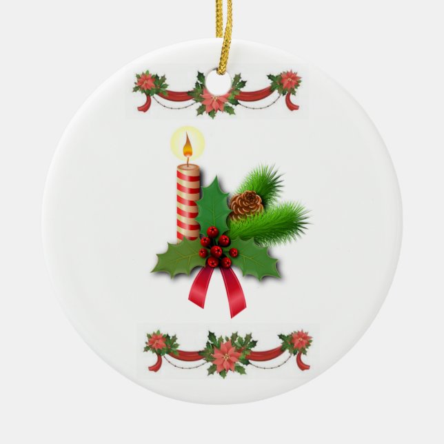 Christmas Circle Ornament, Christmas Candle Ceramic Ornament (Front)