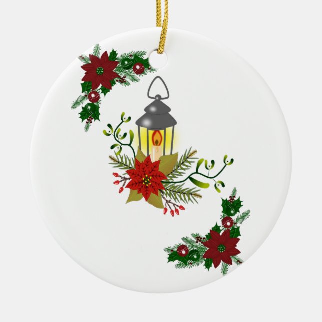 Christmas Circle Ornament, Christmas Candle Ceramic Ornament (Front)