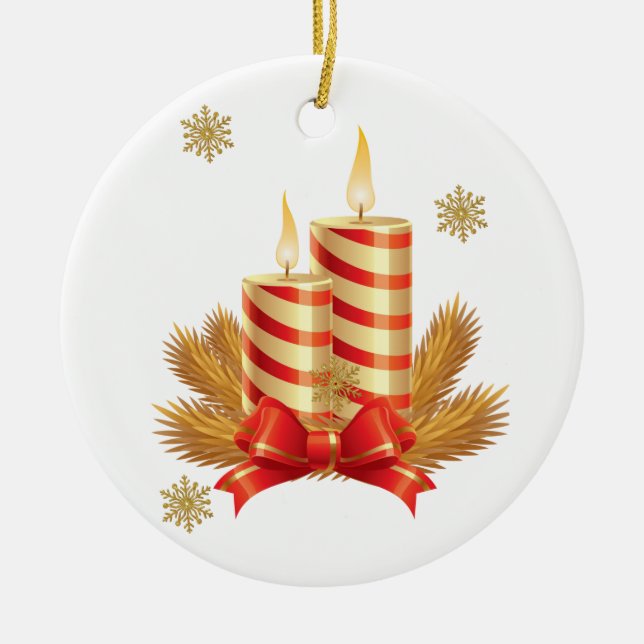 Christmas Circle Ornament, Christmas Candle Ceramic Ornament (Front)