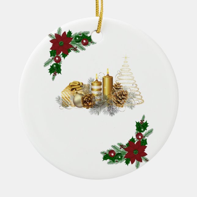 Christmas Circle Ornament, Christmas Candle Ceramic Ornament (Front)