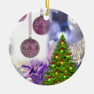 Christmas Circle Ornament, Christmas Tree Ceramic Ornament
