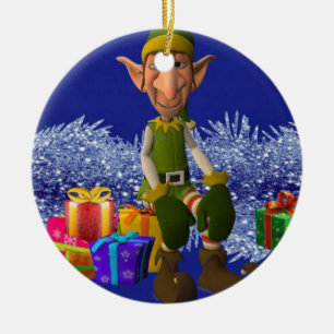 Christmas Circle Ornament, Elf Ceramic Ornament