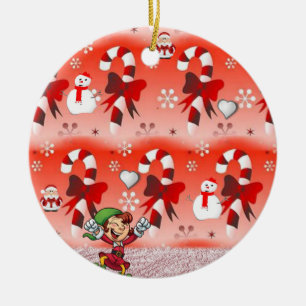 Christmas Circle Ornament, Elf Ceramic Ornament