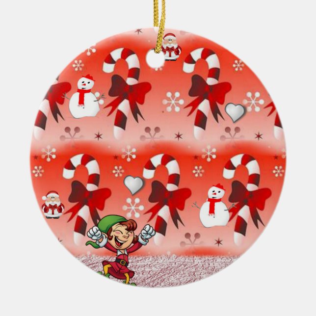 Christmas Circle Ornament, Elf Ceramic Ornament (Front)