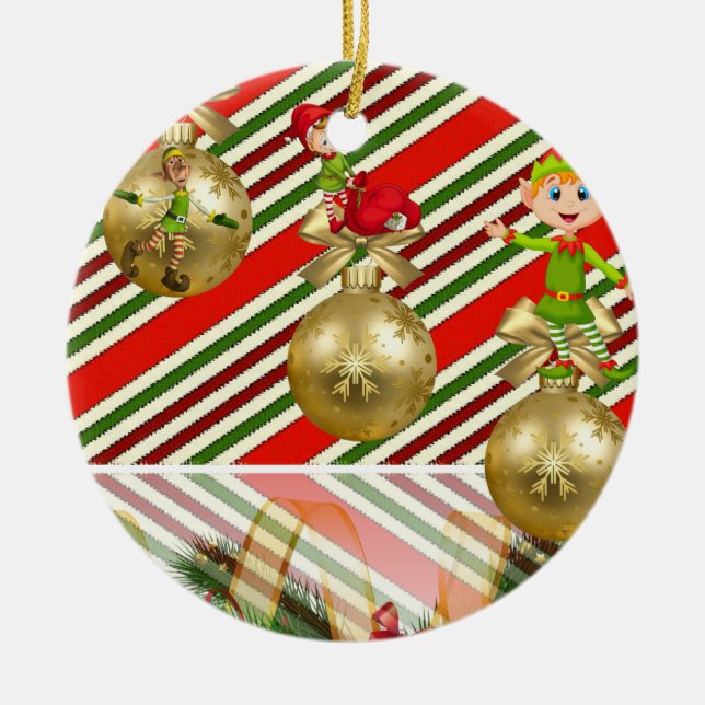 Christmas Circle Ornament, Elf Ceramic Ornament (Front)