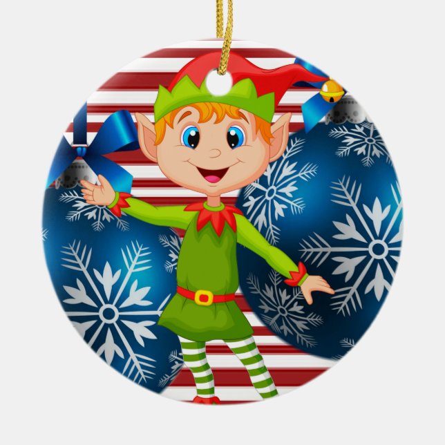 Christmas Circle Ornament, Elf Ceramic Ornament (Front)