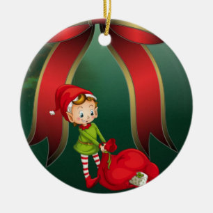 Christmas Circle Ornament, Elf Ceramic Ornament