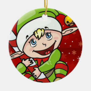 Christmas Circle Ornament, Elf Ceramic Ornament