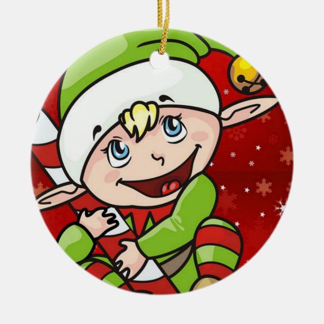 Christmas Circle Ornament, Elf Ceramic Ornament (Front)
