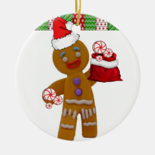 Christmas Circle Ornament, Gingerbreadman Ceramic Ornament