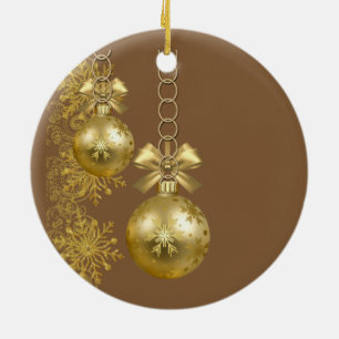 Christmas Circle Ornament, Gold Balls Ceramic Ornament