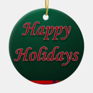 Christmas Circle Ornament, Happy Holidays Ceramic Ornament