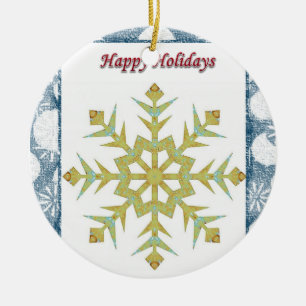 Christmas Circle Ornament, Happy Holidays Ceramic Ornament