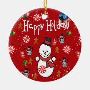 Christmas Circle Ornament, Happy Holidays Ceramic Ornament
