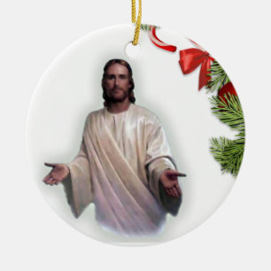 Christmas Circle Ornament, Jesus Christ Ceramic Ornament