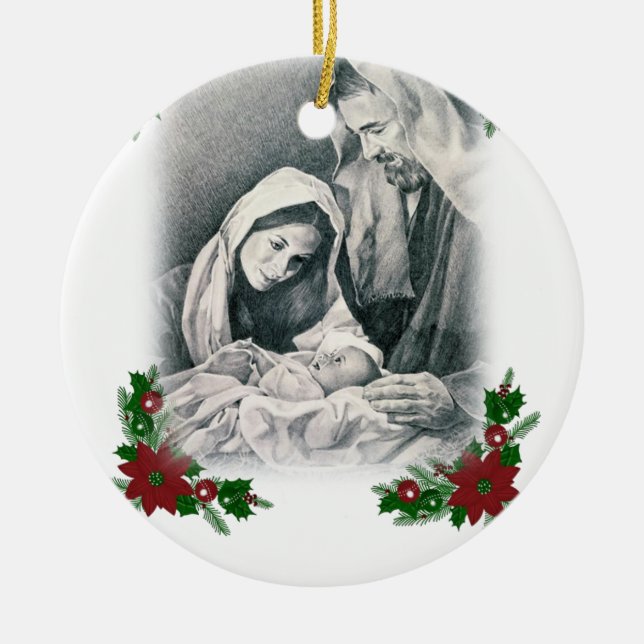 Christmas Circle Ornament, Jesus Christ Ceramic Ornament (Front)