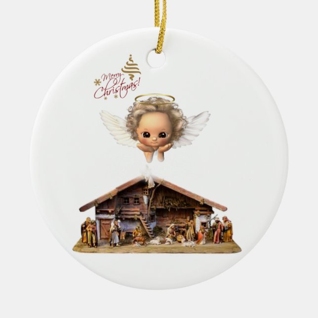 Christmas Circle Ornament, Jesus Christ Ceramic Ornament (Front)