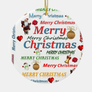 Christmas Circle Ornament, Merry Christmas Ceramic Ornament