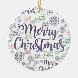 Christmas Circle Ornament, Merry Christmas Ceramic Ornament