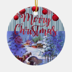 Christmas Circle Ornament, Merry Christmas Ceramic Ornament