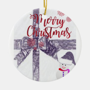 Christmas Circle Ornament, Merry Christmas Ceramic Ornament
