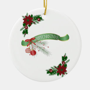 Christmas Circle Ornament, Merry Christmas Ceramic Ornament