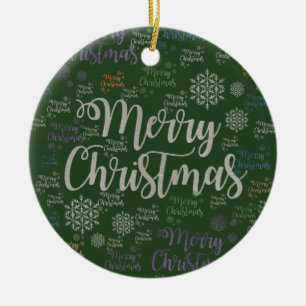 Christmas Circle Ornament, Merry Christmas Ceramic Ornament