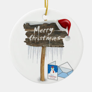 Christmas Circle Ornament, Merry Christmas Ceramic Ornament